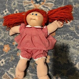 Red-Haired Cabbage Patch Kid Doll in Red Gingham Outfit